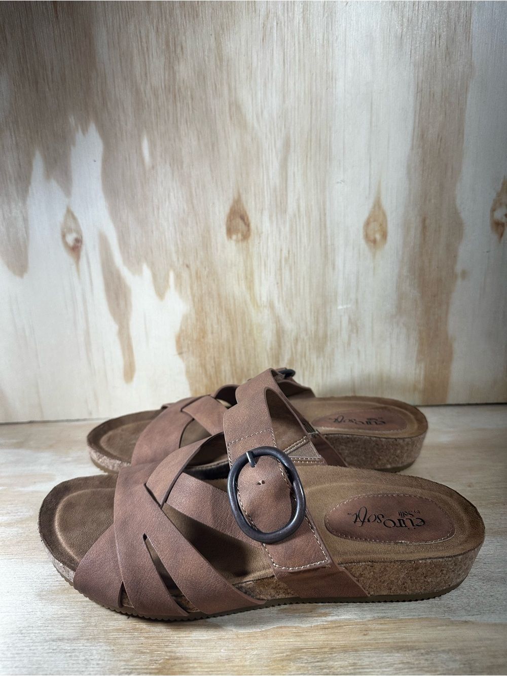 Eurosoft Gwenda Brown Cork Slide Sandals Women’s Size 8.5